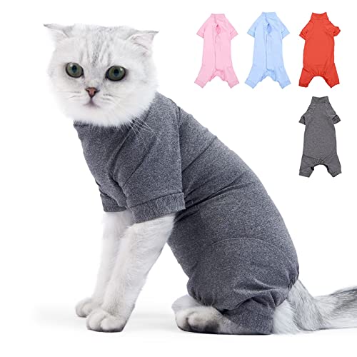 SUNFURA Cat Surgery Recovery Suit, Cat Neuter Recovery Suit with 4 Legs Cat Spay Surgical Onesie for Bauchwunden After Surgery, E-Collar Alternative Small Pet Post Bandage Anti-Lecking, Grau L von SUNFURA
