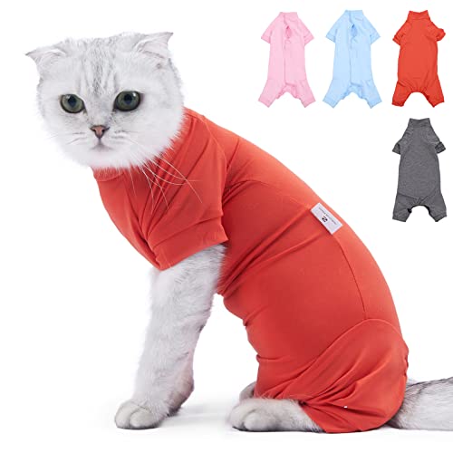 SUNFURA Cat Surgery Recovery Suit, Cat Neuter Recovery Suit with 4 Legs Cat Spay Surgical Onesie for Bauchwunden After Surgery, E-Collar Alternative Small Pet Post Bandage Anti-Lecking, Rot S von SUNFURA