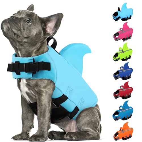 SUNFURA Dog Shark Schwimmweste, Ripstop-Hunde-Schwimmweste, Haustier-Schwimmweste für Pool mit Rettungsgriff & überlegenen Auftrieb, kleine mittelgroße Hunde-Schwimmweste, Bootfahren (blau, M) von SUNFURA