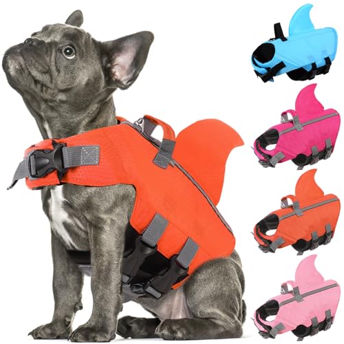 SUNFURA Dog Shark Schwimmweste, verstellbare Hundeschwimmwesten zum Schwimmen, Ripstop-Hundeschwimmwesten mit hohem Schwimmvermögen, Badeanzüge für kleine, mittelgroße Hunde, Orange2 S von SUNFURA