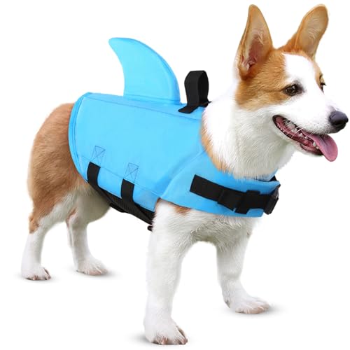 SUNFURA Hunde-Schwimmweste, Ripstop-Hundeschwimmweste, Welpenschwimmer für Schwimmbad mit Rettungsgriff und hervorragendem Auftrieb, Haustier-Schwimmschutz für Bootfahren (blau, S) von SUNFURA