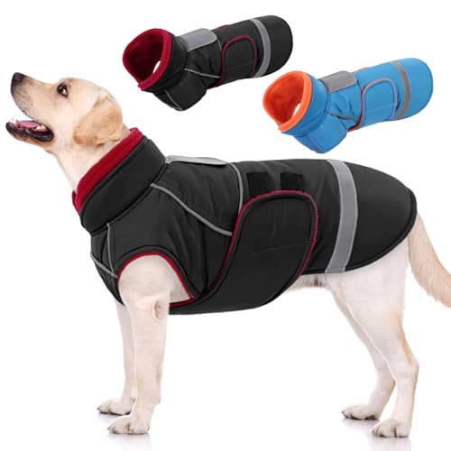 SUNFURA Hundemantel, XXL Hunde-Winterjacke, warme Schneejacke für extra große Hunde, dicker Fleecepullover für Weimaraner, Labrador, Golden Retriever, Schwarz, Größe XXL von SUNFURA