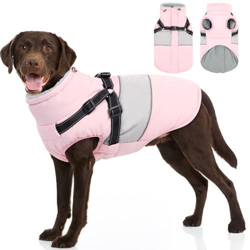 SUNFURA Hundemantel Winterjacke XL mit Geschirr für große Hunde, wasserdichte Schneejacke mit Pelzkragen, reflektierendes Fleece für extra große Hunde, Rosa, 3XL SUNFURA Hundemantel Winterjacke XL mit Geschirr für große Hunde, wasserdichte Schneejacke mit Pelzkragen, reflektierendes Fleece für extra große Hunde, Rosa, 3XL von SUNFURA
