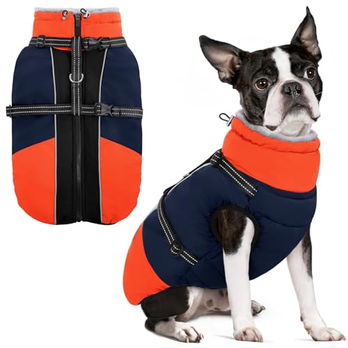 SUNFURA Hundemantel für kleine Hunde, warme Hunde-Winterjacke mit integriertem Geschirr, wasserdichte Haustier-Schneejacke, Fleece, kaltes Wetter, Mäntel für Welpen, Chihuahua, Malteser, Blau, XS von SUNFURA