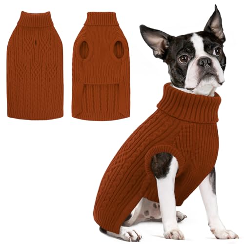 SUNFURA Hundepullover, Hundepullover für mittelgroße Hunde, Mädchen und Jungen, warmer, weicher Pullover für Herbst und Winter, einfarbig, Rollkragen-Strickwaren für Mops, Yorkie, Boston Terrier von SUNFURA