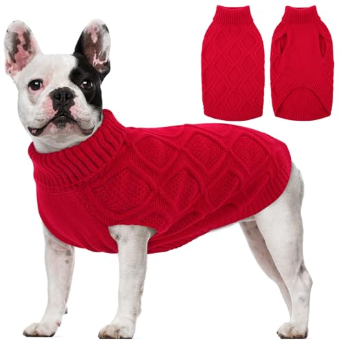 SUNFURA Hundepullover, Stretch-Weihnachtspullover für mittelgroße Hunde, Mädchen und Jungen, Rollkragen-Strickpullover, warmes Sweatshirt für Herbst und Winter, weiche, dicke Thermo-Haustierkleidung von SUNFURA