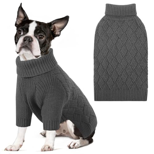 SUNFURA Hundepullover, mittelgroße Hundepullover für Herbst und Winter, Fleece-Weihnachtspullover für den Urlaub, warmer Rollkragen-Strick für Französische Bulldogge, Boston Terrier, Grau, Größe M SUNFURA Hundepullover, mittelgroße Hundepullover für Herbst und Winter, Fleece-Weihnachtspullover für den Urlaub, warmer Rollkragen-Strick für Französische Bulldogge, Boston Terrier, Grau, Größe M von SUNFURA