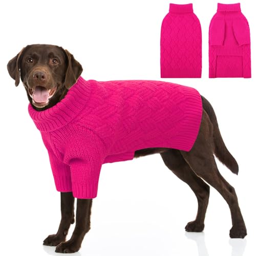 SUNFURA Hundepullover für große Hunde, XL-Hundepullover für den Winter, extra große Rassen, Mädchen, Jungen, Strickwaren, Herbst-Sweatshirt für Pitbull, Labrador Retriever, Hot Pink, Größe XL von SUNFURA