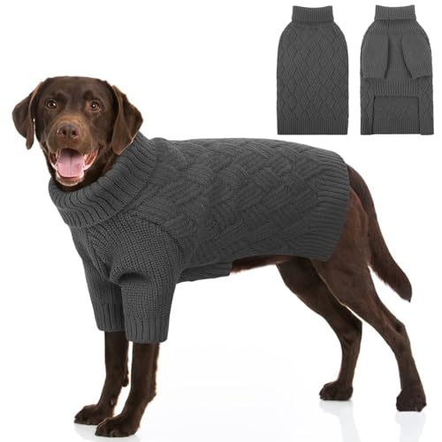 SUNFURA Hundepullover für große Hunde, XXL-Haustierpullover für extra große Hunde, warmer Rollkragenpullover, Weihnachtssweatshirt für kaltes Wetter, Strickpullover für Golden Retriever, Grau, XXL SUNFURA Hundepullover für große Hunde, XXL-Haustierpullover für extra große Hunde, warmer Rollkragenpullover, Weihnachtssweatshirt für kaltes Wetter, Strickpullover für Golden Retriever, Grau, XXL von SUNFURA