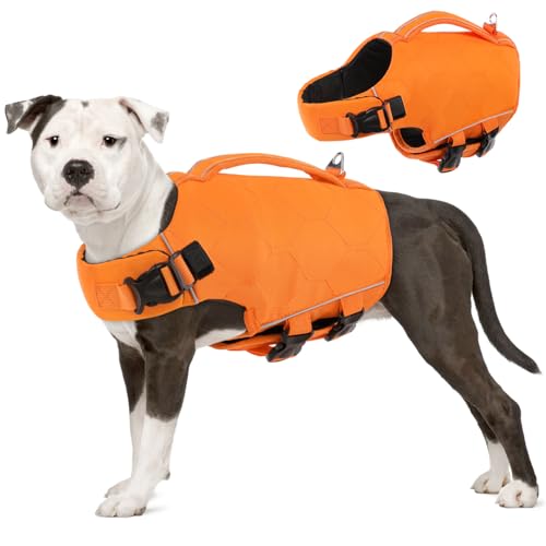 SUNFURA Hundeschwimmweste, verstellbare Schwimmweste für kleine Hunde zum Schwimmen Bootfahren, reflektierende Schwimmwesten für Hunde, leicht, mit Rettungsgriff für kleine Hunde, Orange, XS von SUNFURA