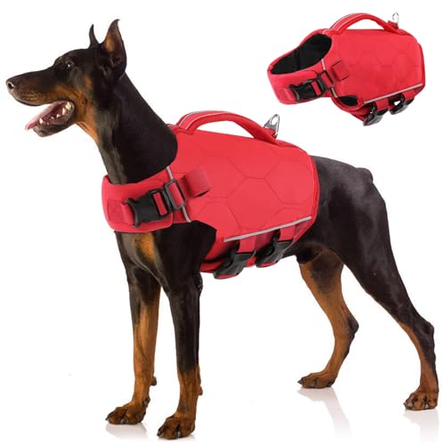 SUNFURA Hundeschwimmweste groß, verstellbare Hundeschwimmweste mit hoher Flotation für Bootfahren, reflektierende Hundeschwimmwesten Hund Lebensretter mit Rettungsgriff für mittelgroße und große von SUNFURA
