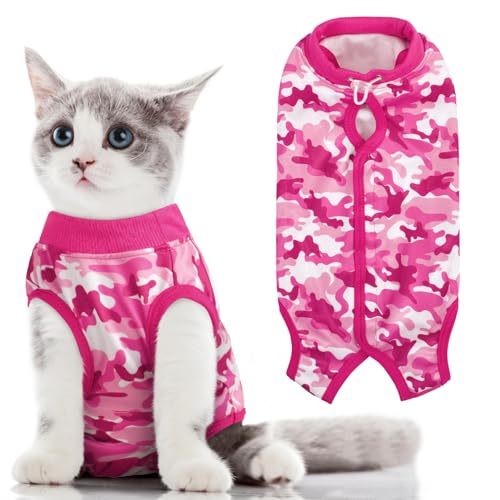 SUNFURA Camo bedruckter Katzen-Genesungsanzug, chirurgischer Genesungsanzug für Katzen, nach Operationen, Bauchwunden, Anti-Lecken, Kätzchen-Einteiler für Katzen, weibliches Spay-Erholungsshirt, von SUNFURA