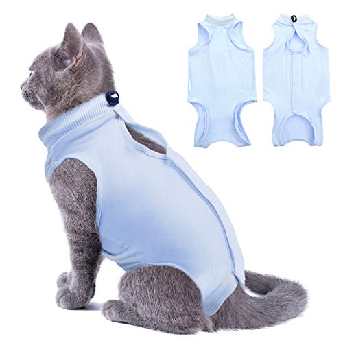 SUNFURA Katzen-Rehabilitationsanzug für Bauchwunden nach Operationen, professioneller, E-Collar Alternative Haustier Angst Weste Shirt Shirt Anti Lecken (L, Blau) von SUNFURA