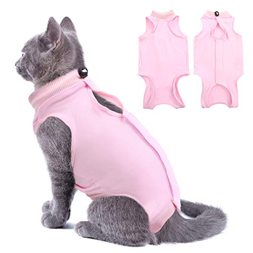 SUNFURA Katzen-Rehabilitationsanzug für Bauchwunden nach Operationen, professioneller, E-Collar Alternative Haustier Angst Weste Shirt Shirt Anti Lecken (S, Pink) von SUNFURA