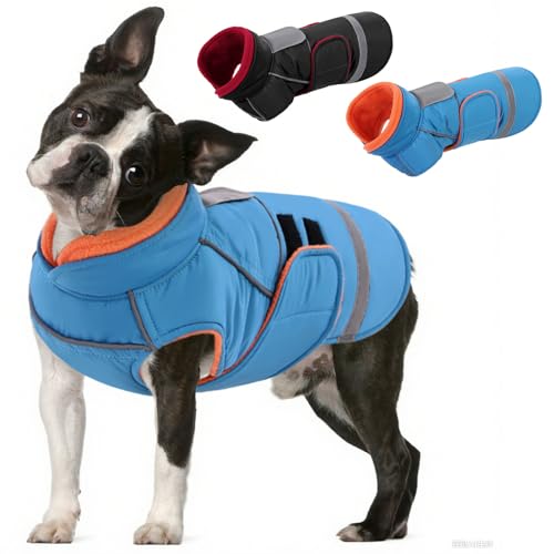 SUNFURA Kleiner Hundemantel, warmer Hunde-Wintermantel, verstellbare Haustierjacke mit Loch für die Leine, wasserdichte Haustier-Schneejacke, Welpenpullover, Mäntel, Türkis, Größe XS von SUNFURA