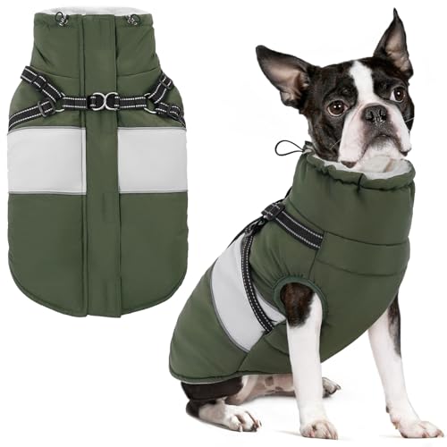 SUNFURA Kleiner Hundemantel mit integriertem Geschirr, warme Hundejacke für den Winter, mit Reißverschluss auf der Rückseite, wasserdichte Haustier-Schneejacke, Schneeanzug, Haustierpullover, Kleidung von SUNFURA
