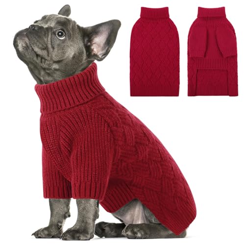 SUNFURA Pullover für kleine Hunde, Rollkragen für kaltes Wetter, Strickwaren, Pullover für Weihnachten, Thanksgiving, Haustier-Winter-Strick-Sweatshirt für Mops, Dackel, Jungen, Mädchen, Hunde, Rot SUNFURA Pullover für kleine Hunde, Rollkragen für kaltes Wetter, Strickwaren, Pullover für Weihnachten, Thanksgiving, Haustier-Winter-Strick-Sweatshirt für Mops, Dackel, Jungen, Mädchen, Hunde, Rot von SUNFURA