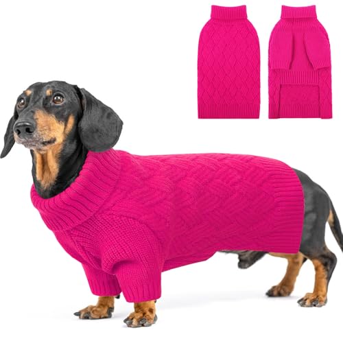 SUNFURA Pullover für kleine Hunde, Rollkragenpullover für kaltes Wetter, Strickwaren für Weihnachten, Thanksgiving, Haustier-Winter-Strick-Sweatshirt für Mops, Dackel, Hot Pink, Größe S von SUNFURA