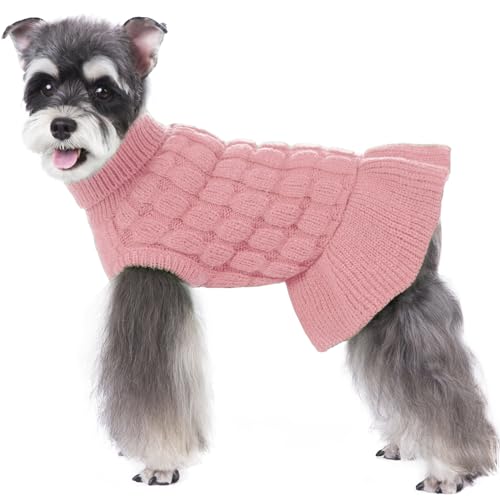 SUNFURA Rollkragenpullover für Hunde, warme Hundestrickwaren, Welpen, Strickpullover für kleine mittelgroße Hunde Mädchen Junge, kaltes Wetter, Hunde-Winterpullover, niedlicher Katzenpullover, Rosa, L von SUNFURA