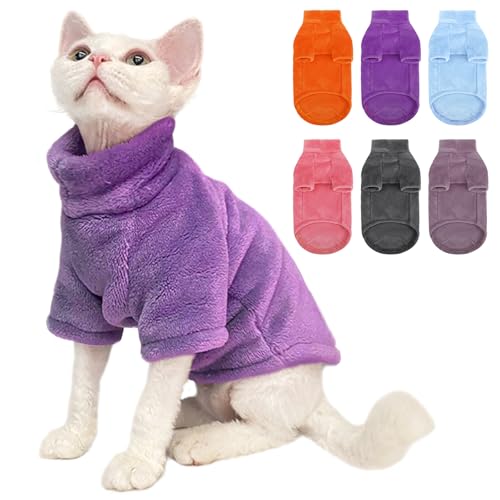 SUNFURA Rollkragenpullover für Sphynx-Katzen, Fleecepullover mit Ärmeln, warmer Jumpsuit für kaltes Wetter, Dunkelviolett, Größe M von SUNFURA