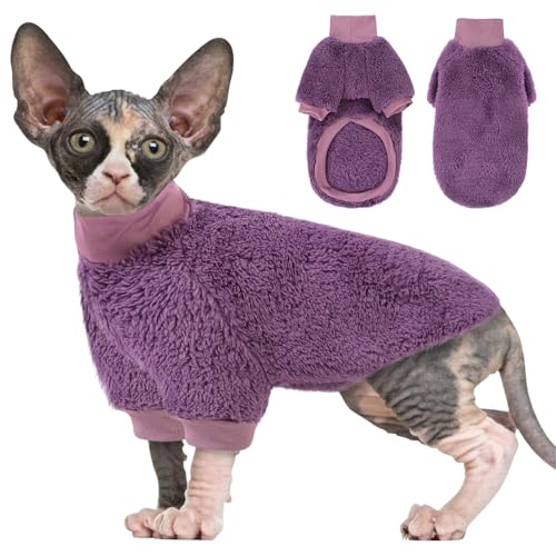 SUNFURA Sphynx Katzenpullover, haarloser Rollkragenpullover für Katzen, nur für Katzen, warmer und weicher Katzen-Pyjama, Shirt mit Ärmeln, Haustier-Winterkleidung, Fleece-Overall für Welpen, Lila, S SUNFURA Sphynx Katzenpullover, haarloser Rollkragenpullover für Katzen, nur für Katzen, warmer und weicher Katzen-Pyjama, Shirt mit Ärmeln, Haustier-Winterkleidung, Fleece-Overall für Welpen, Lila, S von SUNFURA