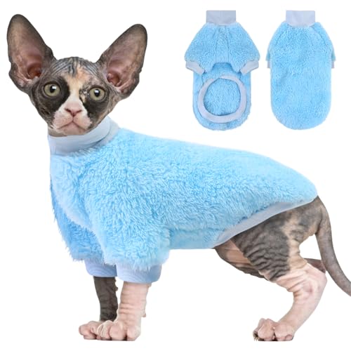 SUNFURA Sphynx Katzenpullover, haarloser Rollkragenpullover für Katzen, nur für Katzen, warmer und weicher Katzen-Pyjama, Shirt mit Ärmeln, Haustier-Winterkleidung, Fleece-Overall für Welpen, Blau, L SUNFURA Sphynx Katzenpullover, haarloser Rollkragenpullover für Katzen, nur für Katzen, warmer und weicher Katzen-Pyjama, Shirt mit Ärmeln, Haustier-Winterkleidung, Fleece-Overall für Welpen, Blau, L von SUNFURA
