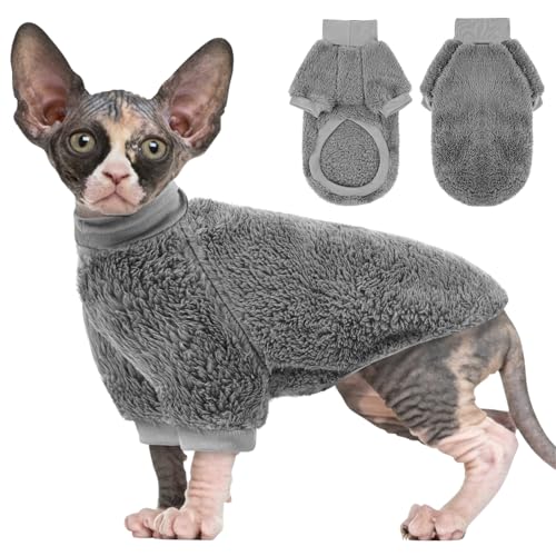 SUNFURA Sphynx Katzenpullover, haarloser Rollkragenpullover für Katzen, nur für Katzen, warmer und weicher Katzen-Pyjama, Shirt mit Ärmeln, Haustier-Winterkleidung, Fleece-Overall für Welpen, Grau, S SUNFURA Sphynx Katzenpullover, haarloser Rollkragenpullover für Katzen, nur für Katzen, warmer und weicher Katzen-Pyjama, Shirt mit Ärmeln, Haustier-Winterkleidung, Fleece-Overall für Welpen, Grau, S von SUNFURA