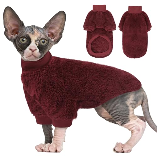SUNFURA Sphynx Katzenpullover, haarloser Rollkragenpullover für Katzen, nur für Katzen, warmer und weicher Katzen-Pyjama, Shirt mit Ärmeln, Haustier-Winterkleidung, Fleece-Overall für Welpen von SUNFURA