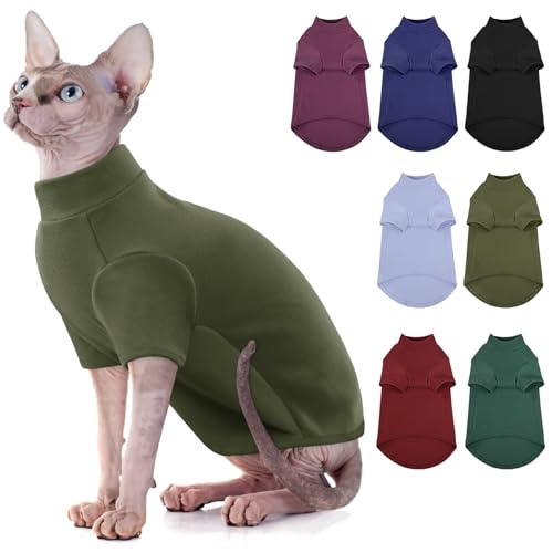 SUNFURA Sphynx Rollkragenpullover für Katzen, haarloser Katzenpullover mit Ärmeln, warmer und weicher Kätzchenpullover, Fleece, Winter-Pyjama, Overall für Welpen, Katzen, Armeegrün, Größe XL von SUNFURA