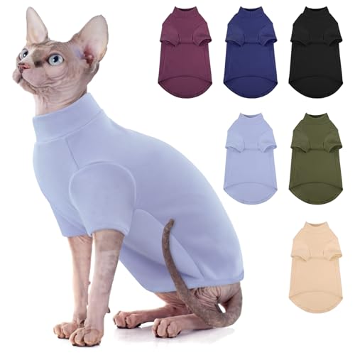 SUNFURA Sphynx Rollkragenpullover für Katzen, haarloser Katzenpullover mit Ärmeln, warmer und weicher Kätzchenpullover, Fleece, Winter-Pyjama, Overall für Welpen, Katzen, Blau, L von SUNFURA