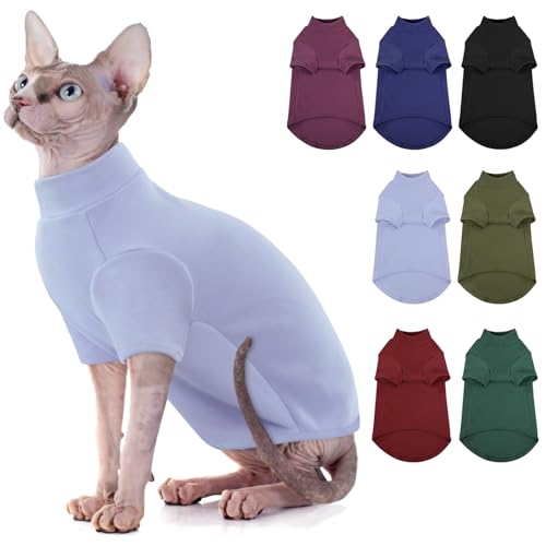 SUNFURA Sphynx Rollkragenpullover für Katzen, haarloser Katzenpullover mit Ärmeln, warmer und weicher Kätzchenpullover, Fleece, Winter-Pyjama, Overall für Welpen, Katzen, Blau, XL von SUNFURA