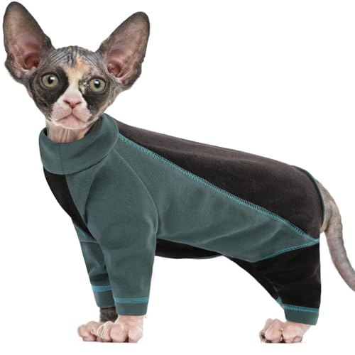 SUNFURA Sticky Hair Clothes, Sweater for Sphynx Hairless Cats, 4-Legged Fleece Pajamas for Extra Small Dogs, Warm Kitten Pullover to Prevent Lost Hair Green, S von SUNFURA