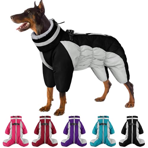 SUNFURA Vierbeiniger Hundemantel, warme Fleece-Hundejacke, reflektierender Rollkragen-Hunde-Wintermantel mit Geschirr, winddicht, wasserdicht, Ganzkörper-Schneeanzug, Schneejacke für mittelgroße und SUNFURA Vierbeiniger Hundemantel, warme Fleece-Hundejacke, reflektierender Rollkragen-Hunde-Wintermantel mit Geschirr, winddicht, wasserdicht, Ganzkörper-Schneeanzug, Schneejacke für mittelgroße und von SUNFURA