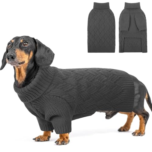 SUNFURA XS Hundepullover, kleine Hundepullover, Strickwaren für den Winter, Katzenpullover Weihnachtssweatshirt für Yorkie, Chihuahua, warme dicke Rollkragenkleidung für Welpen, Grau, XS von SUNFURA