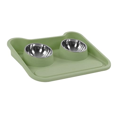 15 Grad Neigbarer Wassernapf für Katzen, Edelstahl-Doppelnapf-Set, Einfache Näpfe für Katzen und Kleine Haustiernäpfe und -Geschirr (Green) von SUNGOOYUE