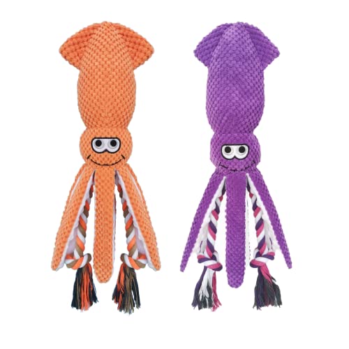SUNKYPUP Quietschendes Hundespielzeug, Plüsch-Tintenfisch-Kauspielzeug mit Seil für kleine, mittelgroße und große Hunde (2 Stück) von SUNKYPUP