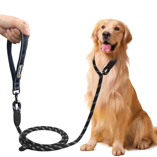 SUNNIFLY Hundeleine 2m, Hundeleine aus Nylon mit Reflektierenden Streifen, Verstellbare Hundeleinen für Mittlere und Große Hunde (schwarz) von SUNNIFLY
