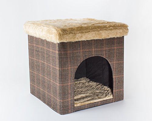 SunnyDogs Hundehöhle/Katzenhöhle und Hocker, Tweed-Optik, 50x50x50 cm, Indoor von SUNNYDOGS