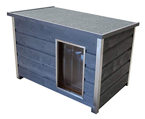 SunnyDogs Wetterfeste Holz-Hundehütte grau mit aufklappbarem Dach und 5cm dicken Wänden, 100x70x80 cm von SUNNYDOGS