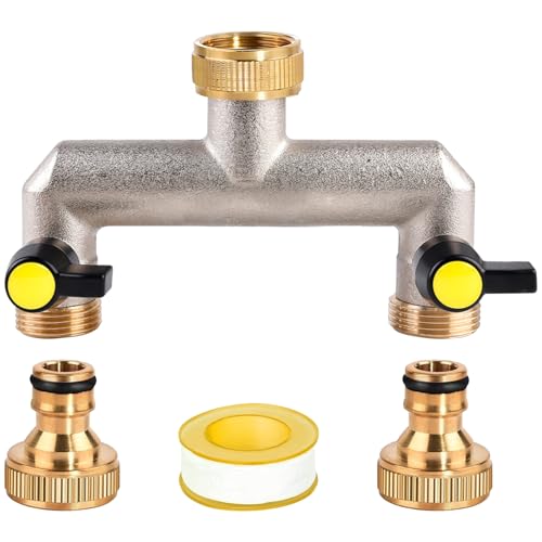 SUNOYA 2-Wege Wasserhahn Wasserverteiler, 3/4" Messing Wasseranschluss Verteiler, Wasserverteiler 2-Wege, 2-Wege Verteiler Mit Kugelhahn, Wasserhahn Verteiler 2 Wege Mit Rohstoffgürtel Für Haus, Hof von SUNOYA