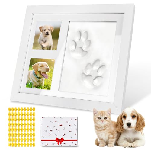 SUNOYA Pfotenabdruck Set Hund oder Katze, Pet Pawprints Bilderrahmen und Abdruck-Set, 3D Gipsabdruck Set, Wanddekoration, Perfekte Geschenkidee für Haustiere Besitzer (Weiß) von SUNOYA