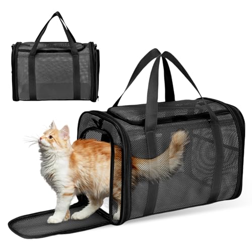 Transporttasche Katze, Hundetransportbox, Transportbox Hund Faltbar Design, Katzentasche Transporttasche, Atmungsaktiv Mesh Hundetransportbox 42x29x26cm, Katzentransportbox Für Reisen & Tierarzt von SUNOYA