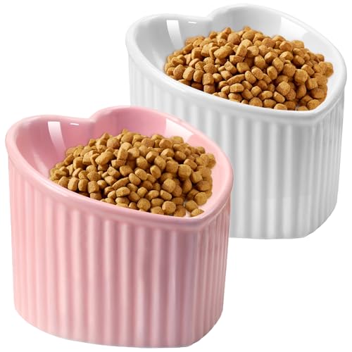SUNQEBO Erhöhte Katzennäpfe, erhöhter Katzennapf für Indoor-Katzen, niedliches Herz, Keramik, geneigt, Welpenfutter-Set, Zubehör, Schnurrhaarfreundlich, Anti-Erbrochenes, Weiß + Rosa SUNQEBO Erhöhte Katzennäpfe, erhöhter Katzennapf für Indoor-Katzen, niedliches Herz, Keramik, geneigt, Welpenfutter-Set, Zubehör, Schnurrhaarfreundlich, Anti-Erbrochenes, Weiß + Rosa von SUNQEBO