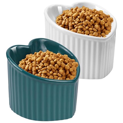 SUNQEBO Erhöhte Katzennäpfe, erhöhter Katzennapf für Indoor-Katzen, niedliches Herz, Keramik, geneigt, Welpenfutter-Set, Zubehör, Schnurrhaarfreundlich, Anti-Erbrochenes, Weiß + Dunkelgrün SUNQEBO Erhöhte Katzennäpfe, erhöhter Katzennapf für Indoor-Katzen, niedliches Herz, Keramik, geneigt, Welpenfutter-Set, Zubehör, Schnurrhaarfreundlich, Anti-Erbrochenes, Weiß + Dunkelgrün von SUNQEBO