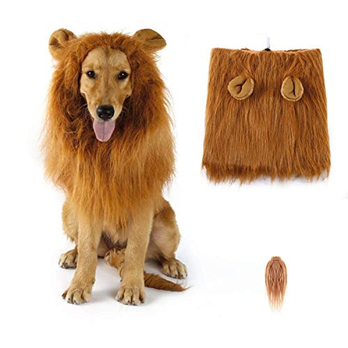 Sunreek Löwenmähne-Perücke, Löwen-Kostüm für mittelgroße bis große Hunde, mit Ohren und Schwanz, Halloween-Kostüm, für Fotoshootings & Partys von SUNREEK