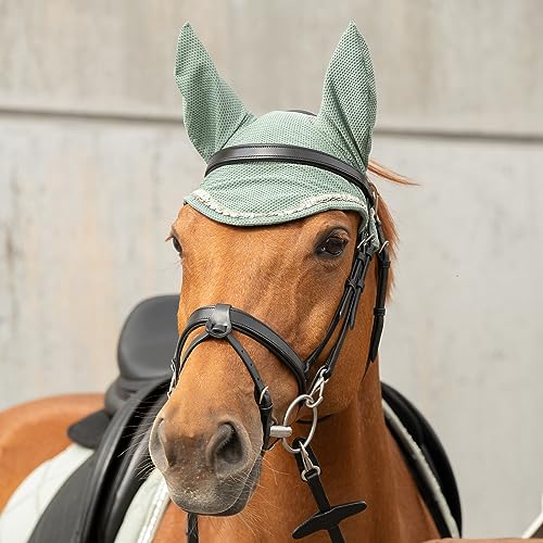 SUNRIDE Fliegenhaube “Wellington” - dämpft Umgebungsgeräusche, schützt vor Insekten, pflegeleicht - mit Strasssteinen (Pony, Olive) von SUNRIDE