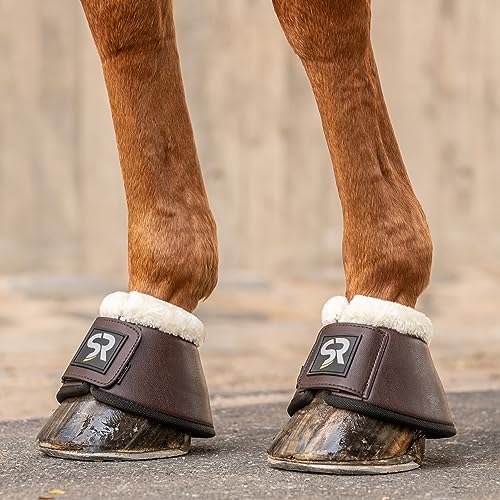 SUNRIDE Hufglocken mit Fell (2er Set) - für Pferde - aus Echtleder und Neopren - zum Schutz vor Ballentritten (S (Shetty & Pony), braun) von SUNRIDE