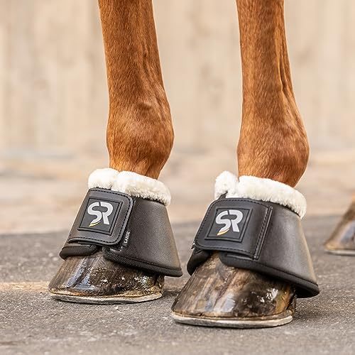 SUNRIDE Hufglocken mit Fell (2er Set) - für Pferde - aus Echtleder und Neopren - zum Schutz vor Ballentritten (S (Shetty & Pony), schwarz) von SUNRIDE