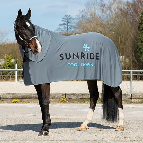 SUNRIDE Kühldecke für Pferde (Cool Down) 3-teilig - mit Halsteil und Tuch - sofortiger Kühleffekt durch Verdunstungskälte - nachhaltig - einfache Anwendung - grau (135 cm) von SUNRIDE