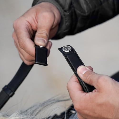 SUNRIDE Sicherheitszügel mit Magnet (NoPanic) für Pferde - Gummizügel - MagneticForce-Sicherheitssystem - mit Stegen - handgefertigt - Echtleder - schwarz (Pony) von SUNRIDE